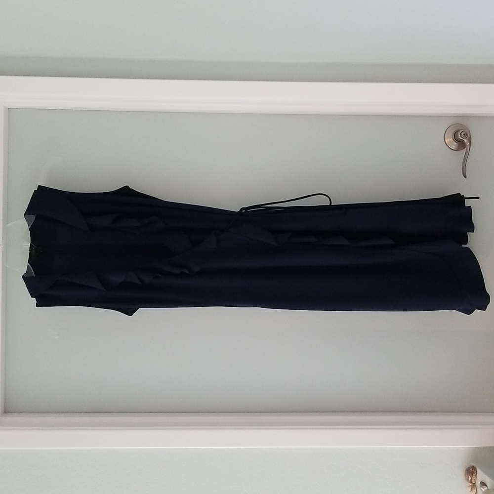 J Crew Wrap Front Navy Blue Chiffon Dress Size XS with Ruffles